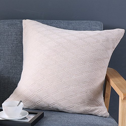 OLYR Fashion Cotton Cable Knit Pillow,Cushion,Diamond-Shaped Pattern Knitted Throw Pillow Cover for Counch Bed Car Decoration (Beige)