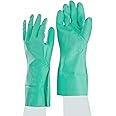 SHOWA NM15FL Flock-Lined Nitrile Glove, Chemical Resistant, 15 mils Thick, 13" Length, Large (Pack of 12 Pairs) Light Green