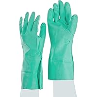 SHOWA NM15FL Flock-Lined Nitrile Glove, Chemical Resistant, 15 mils Thick, 13" Length, Large (Pack of 12 Pairs) Light Green