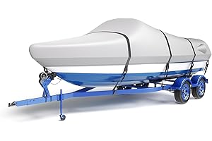 LumiCalyx 600D Waterproof Boat Cover, 14-16'x90 Marine Grade Heavy Duty Trailerable Anti-UV Polyester Canvas, Fits 14-16ft x90 Bass Boat, Fish & Ski,Grey