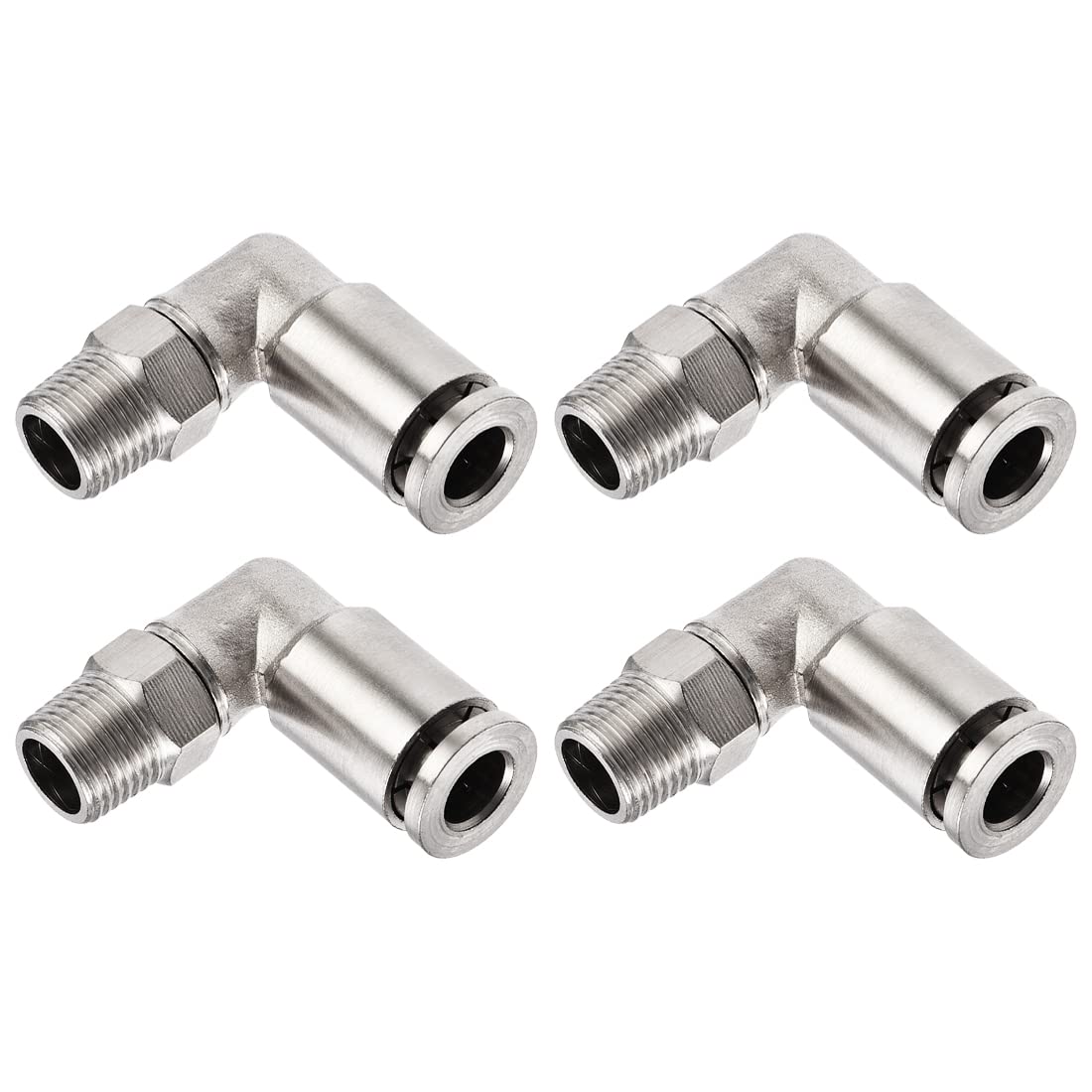 M METERXITY 4 Pack Elbow Push to Connect Tube Fittings - L Shape Pneumatic Quick Connector, Apply to Pipe Connection (15/64" Tube OD x 1/8PT5 Male Thread, Silver)