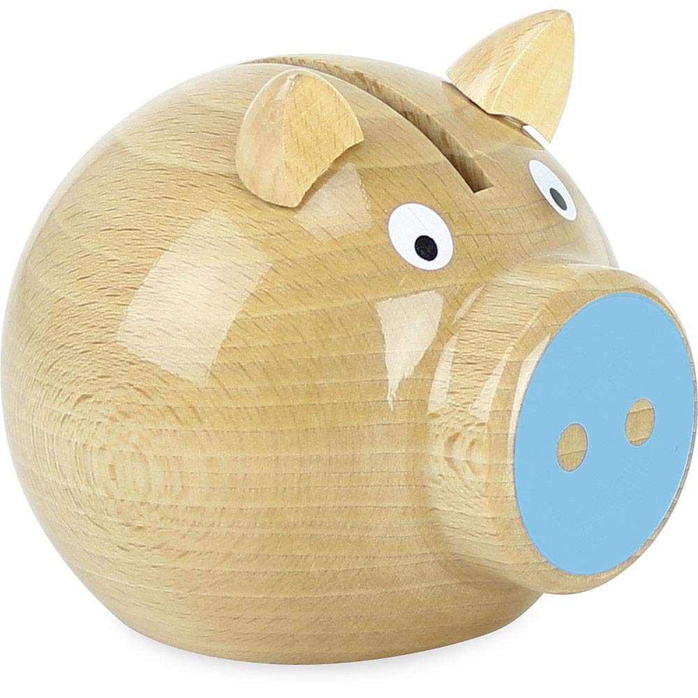 Vilac - 5129B Piggy Bank Natural Wood Blue