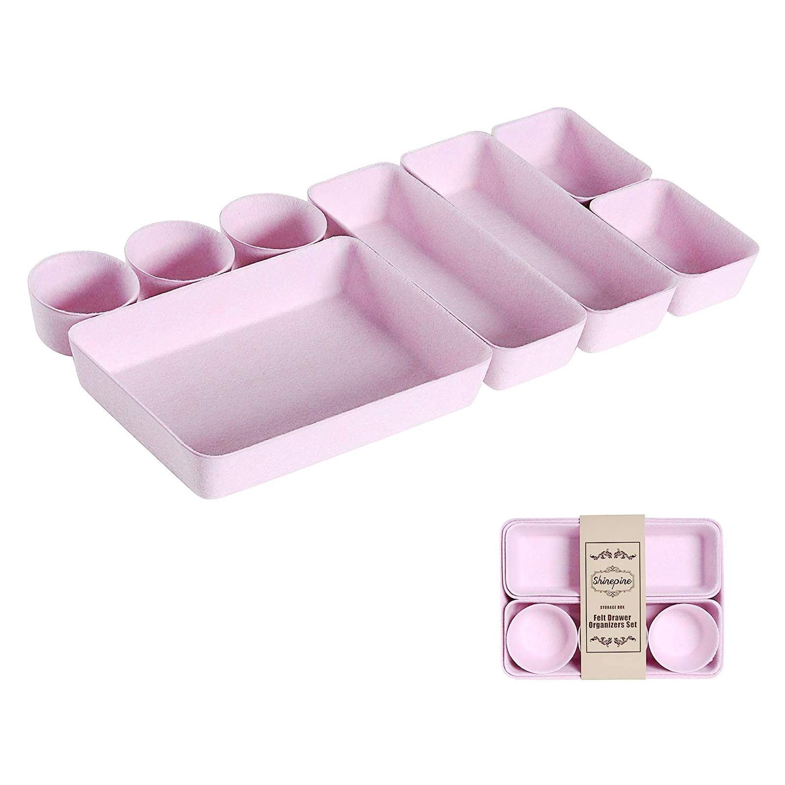 Desk Drawer Organizer Trays, Foldable Felt Drawer Organizers Set, Versatile Cosmetic Makeup Drawer Dividers, Washable Storage Bins Trays for Office Dresser Pink