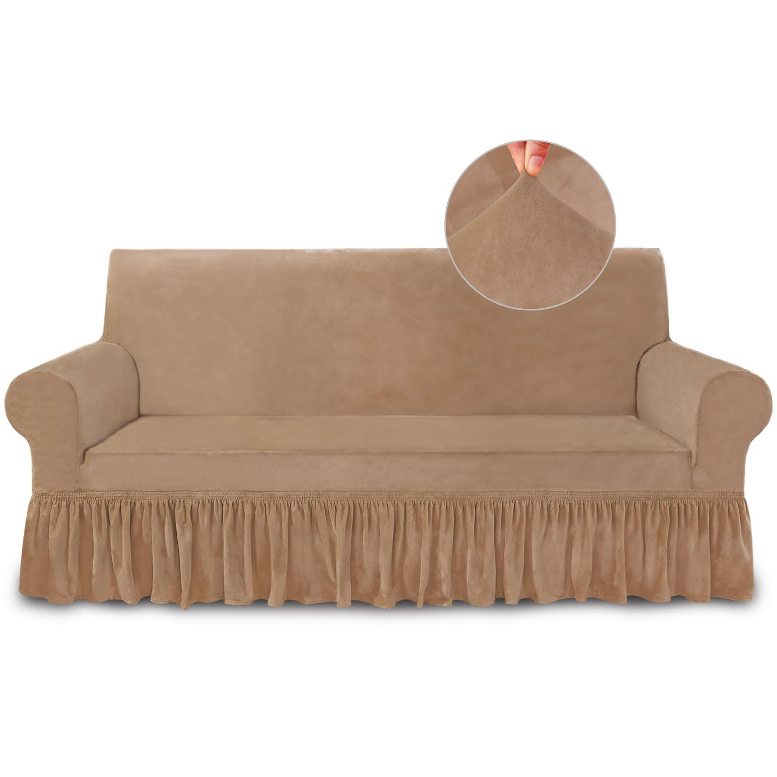 Photo 1 of NICEEC Sofa Cover Super Soft 1-Piece Light Coffee Sofa Slipcover for Sofas Stretch Universal Spandex Couch Covers for Living Room Easy Fit Washable Furniture Sofa Protector with Skirt
