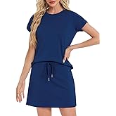 Unsenthy Two Piece Skirt Set for Women Overlap Sleeves Tennis Outfits with Short Skorts Lounge Matching Sweatsuits S-2XL
