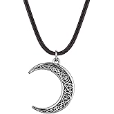 HAQUIL Celtic Crescent Moon Necklace, Faux Leather Cord, Celtic Jewelry Gift for Women