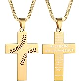 HattiDoris Baseball Cross Necklace for Men - Inspirational Bible Verse Pendant, Stainless Steel Chain 22+2 Inch - Sports Jewelry Gift for Men Women