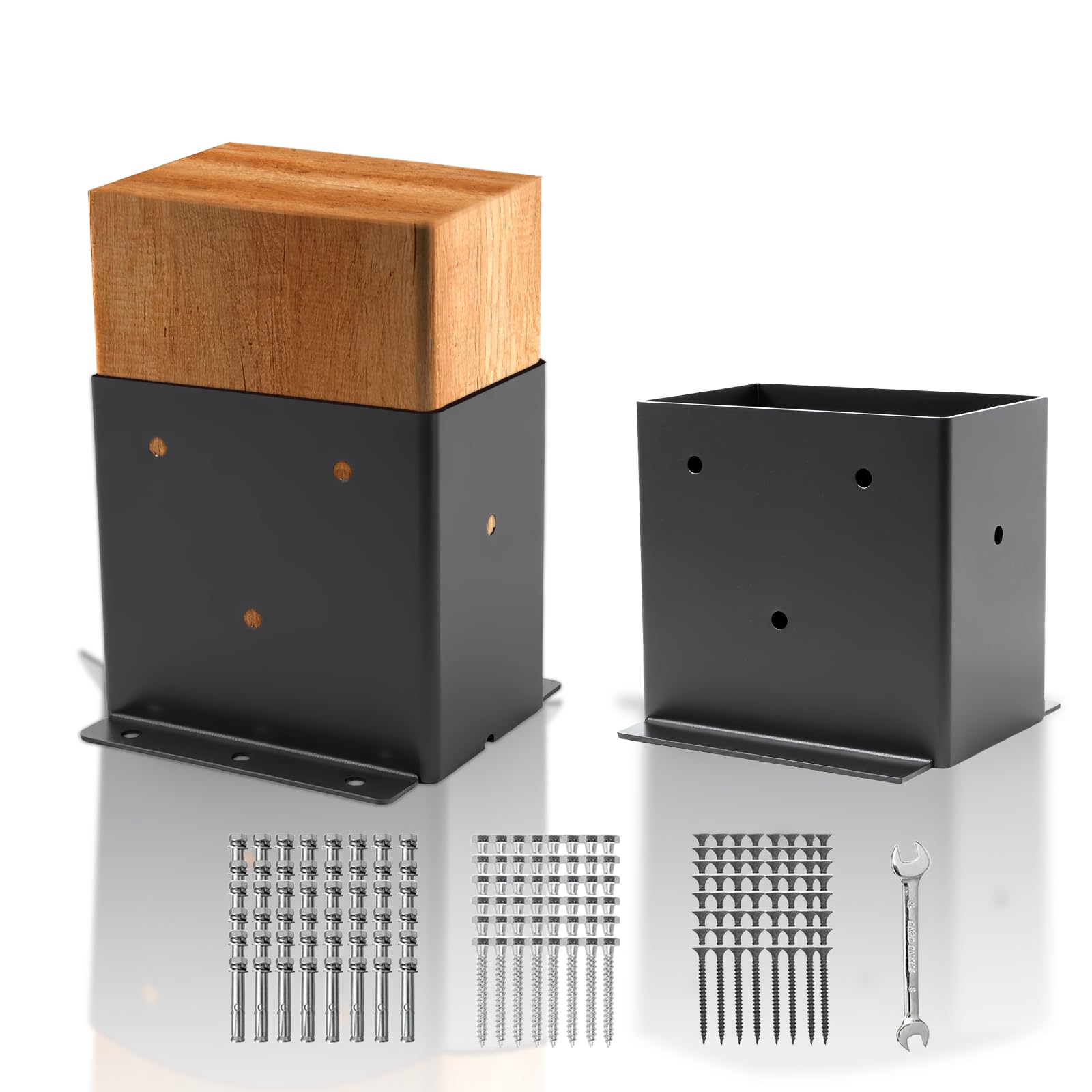 Photo 1 of 2 Set 4“× 6” Post Base, (Inner Size 3.6"x 5.6") Post Brackets,Black Metal Powder-Coated Thick Steel Post Anchor Outdoor for Support Deck Base Plate Pergola Brackets Fence Kit,Mialbox Post Mount