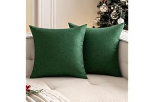 Woaboy Set of 2 Green Outdoor Throw Pillow Covers Christmas Decorative Farmhouse Linen Pillowcase Solid Waterproof Cushion Cases for Bedroom Living Room Sofa Chairs 16x16 inch
