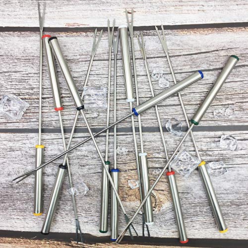 Stainless Steel Fondue Forks for Cheese Fondue, Color Coding Marshmallows Meat Strawberries Chocolate Forks, Set of 12, 9.25"
