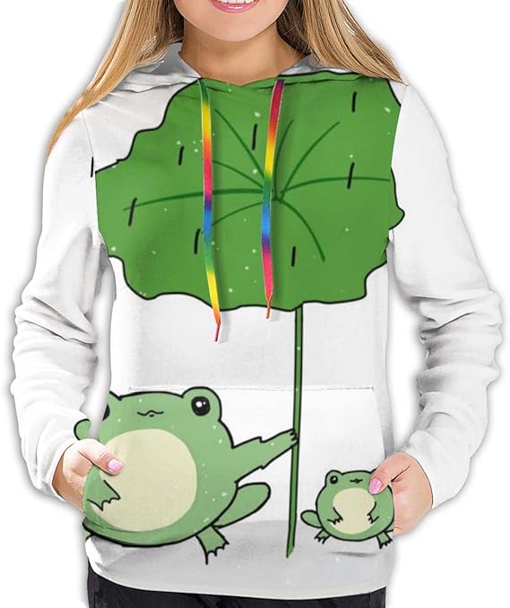 Amazon Co Jp レディース フード パーカー カエル蓮の葉雨動物 長袖 パーカー スウェットシャツを パーカーセータールー ファッション 服 ファッション小物