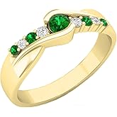 Dazzlingrock Collection Round Emerald & White Natural Diamond 9 Stone Bypass Wedding Ring for Women in 10K Real Solid Gold