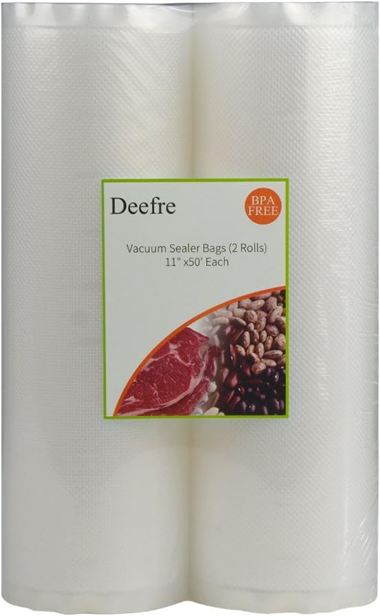 Vacuum Sealer Rolls Sous Vide Bags Food Vac Storage Heat Seal Microwave Freezer Safe Store A Meal - Deefre 4 mil Embossed Commercial Grade for Foodsaver BPA Free 2 Pack 11″x 50′ each