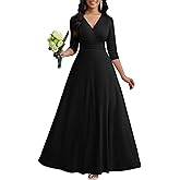 CLOCOR Maxi Dress for Women Long Formal Short Sleeve A Line V Neck Dresses Wedding Guest High Waist Elegant