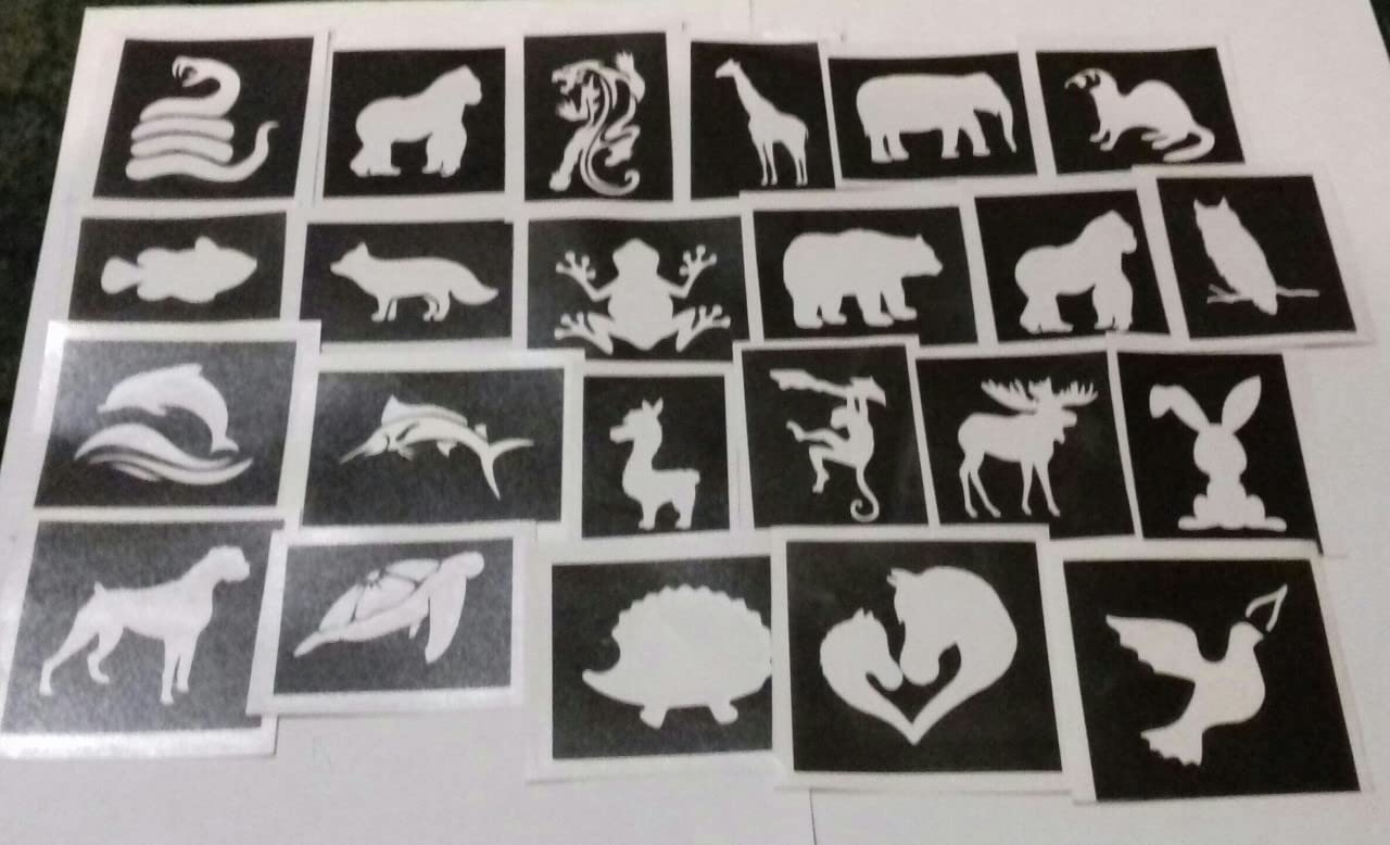 Dazzle Glitter Tattoos 25 x animal themed mixed stencils for etching on glass gift hobby glassware present owl penguin lion spider meerkat cat dog