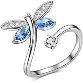 AOBOCO Butterfly Dragonfly Sterling Silver Wrap Ring Jewelry Gifts for Women with Crystals