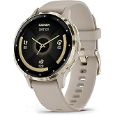 Garmin Venu 3S (Refurbished) Soft Gold Stainless Steel Bezel 1.2-Inch AMOLED Touchscreen Display Smart Watch with 41mm French Gray Case and Silicone Band, 010-N2785-02