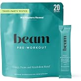 BEAM Pre Workout Powder &ndash; Pre Workout Supplement with Organic Caffeine, 350 mg Electrolytes &amp; Nootropic Focus Support, No Sugar, Pre Workout for Women &amp; Men, Blue Raspberry Flavor, 20 Servings