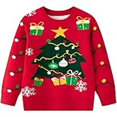 ILAVSUN Girl Ugly Christmas Sweater - Boy Double Layer Knitted Reindeer Holiday Xmas Pullover Sweater Kids 2-9 Years Old