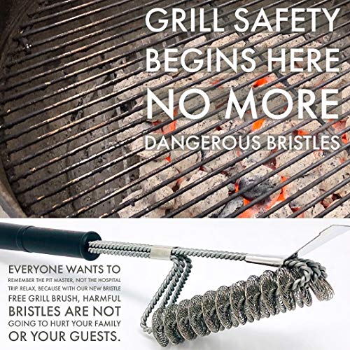 Grill Brush & Scraper Bristle Free Safe Stainless Steel Cleaning All BBQ Grates Gas or
