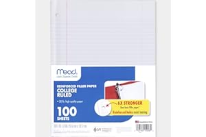Mead Loose Leaf Paper, Notebook Paper, College Ruled Filler Paper, Reinforced, 8 x 10.5, 100 Sheets (15008)