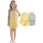 Fdqin Girls Summer Clothes 4 Piece Cute Outfits Cami Tank Top and Dolphin Shorts Sets for Kid Casual, Dance, Beach