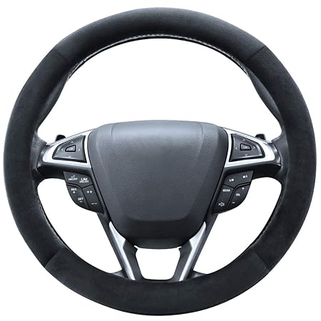 SEG Direct Plüsch Lenkradhülle Lenkradbezug Universal 37-39 cm Schwarz Lenkrad Abdeckung