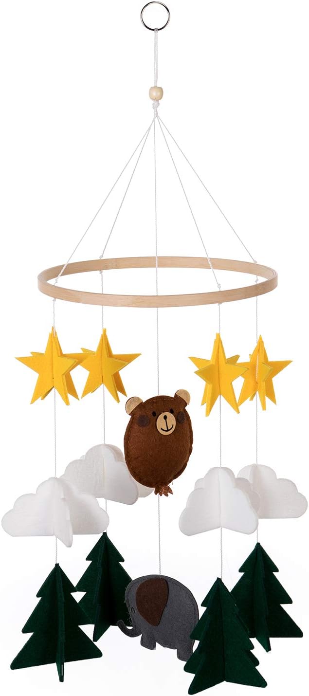 PASHOP Baby Crib Mobile Handmade Baby Mobile Unicorn Starry Clouds Woodland Nursery Crib Mobile for Infant Newborn Nursery Bedroom Decor (Elephant)