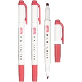 PATIKIL Highlighter Pen, 3 Pack Double Ended Highlighter, Red | Broad and Round Tips Marker Pens Studying Supplies for Office Home Daily Use