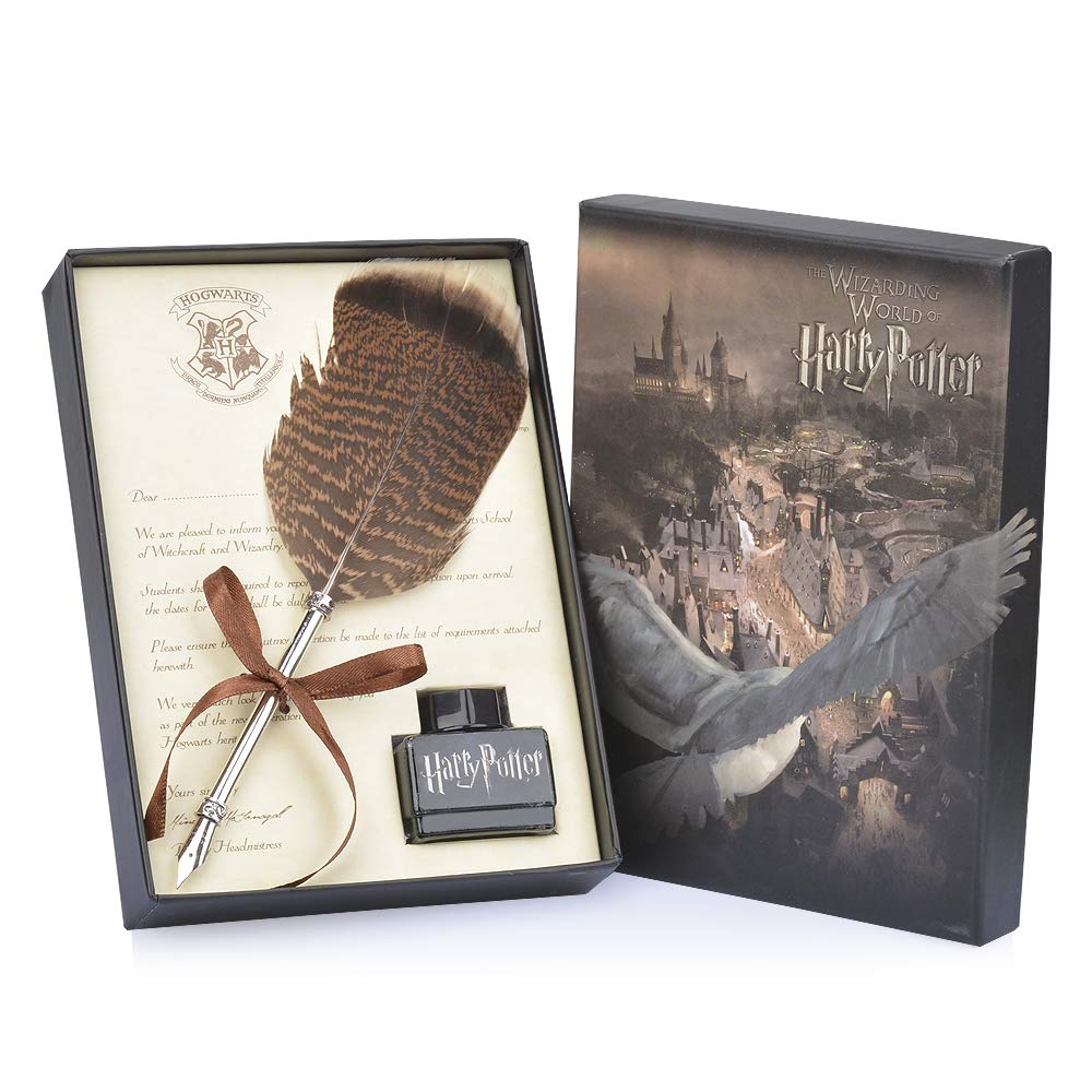 FunSponsor Antique Feather Dip Pen Set, Harry Potter Writing Quill Ink Dip Pen Set Great for Thanksgiving Day Christmas Gifts (Black)