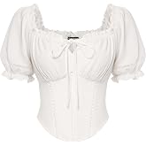 Scarlet Darkness Renaissance Corset Tops for Women Crop Puff Sleeve Shirt | Two Ways Wear, Off Shoulder Ruffle Neck, Smocked Back, Zipper, Vintage, Y2K Going Out Outfits Fashion Trendy Clothes 2026