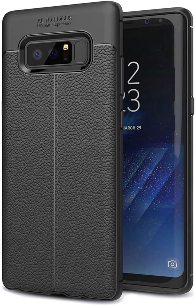 Galaxy Note 8 Case Slim Fit Ultra-Thin Carbon Fiber PU Leather Striae Premium Soft TPU Full Body Cover Protective Anti-Scratch Shock Proof Dust Phone Case Compatible with Samsung Galaxy Note 8(Black)
