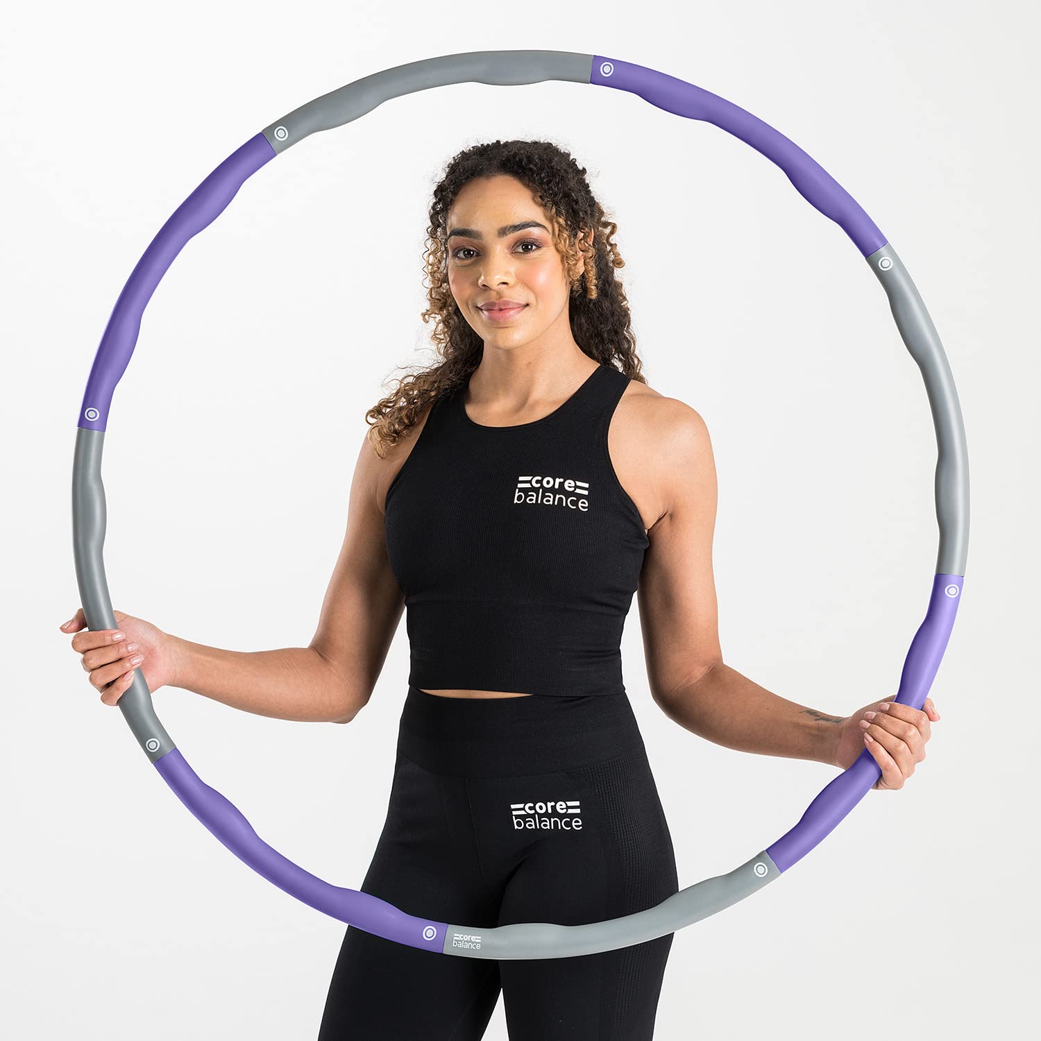 Core Balance Wavy Weighted Hula Hoop For Adult Fitness Foam Padded Size Adjustable 1kg (Purple)