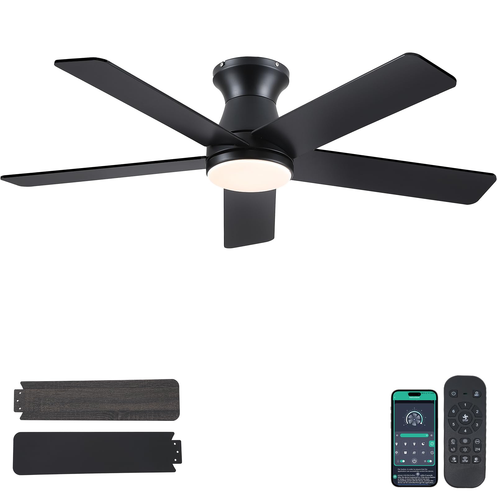 Photo 1 of Goniyado 46" Low Profile Ceiling Fans with Lights and Remote, Black Indoor Ceiling Fan Light with Quiet Reversible DC Motor,Modern Flush Mount Ceiling Fans with Dimmable LED for Bedroom Kitchen