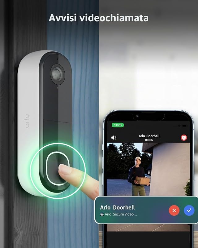 Videocitofono HD con copertura in pelle nera, telecamera di sicurezza esterna wireless, batteria non rimovibile, rilevamento del movimento, audio bidirezionale, visione notturna, prova sicura