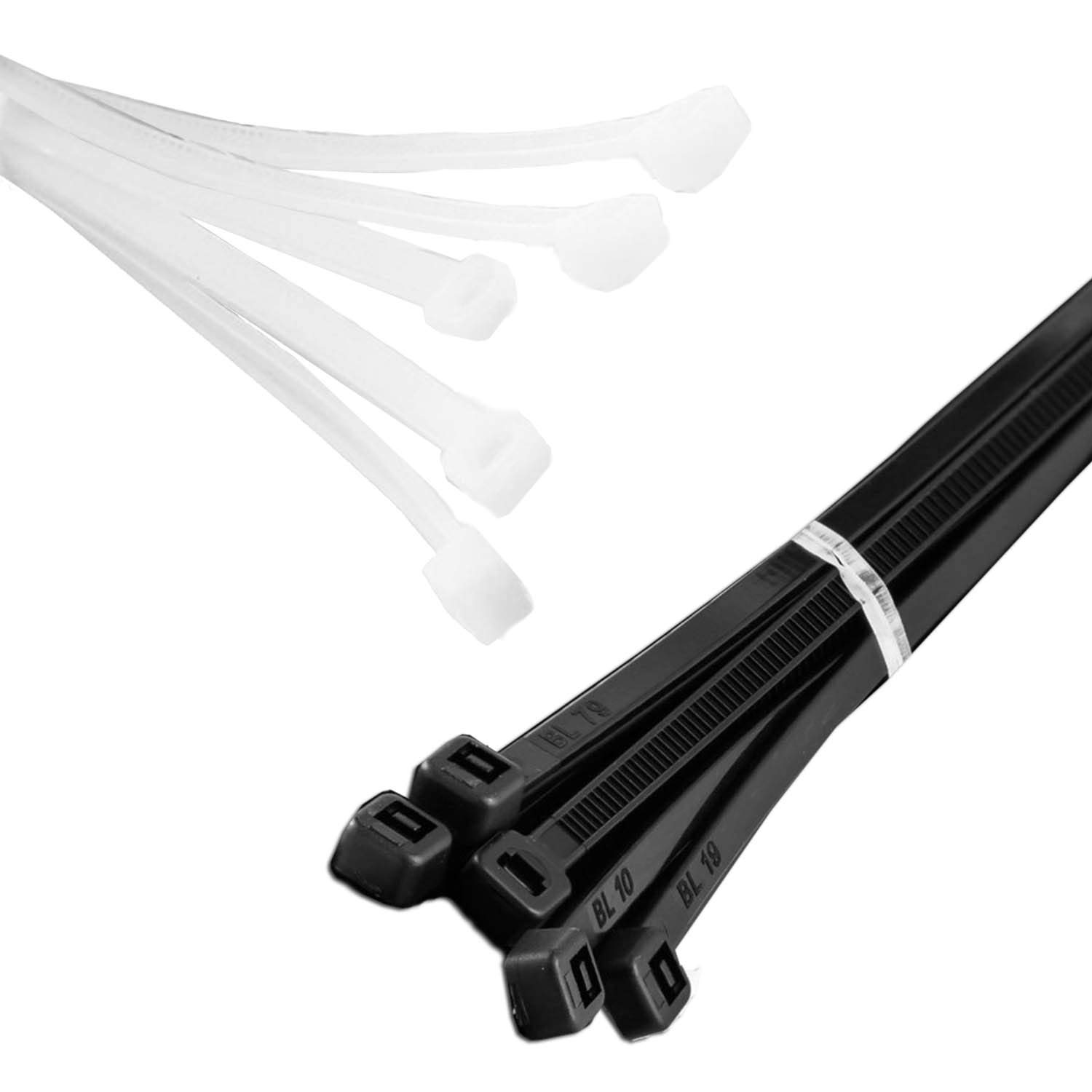 MutecPower Cable Zip Ties 67cm long Black & White Nylon 10-Pack Heavy Duty Holds 80kg - 8.8x670mm