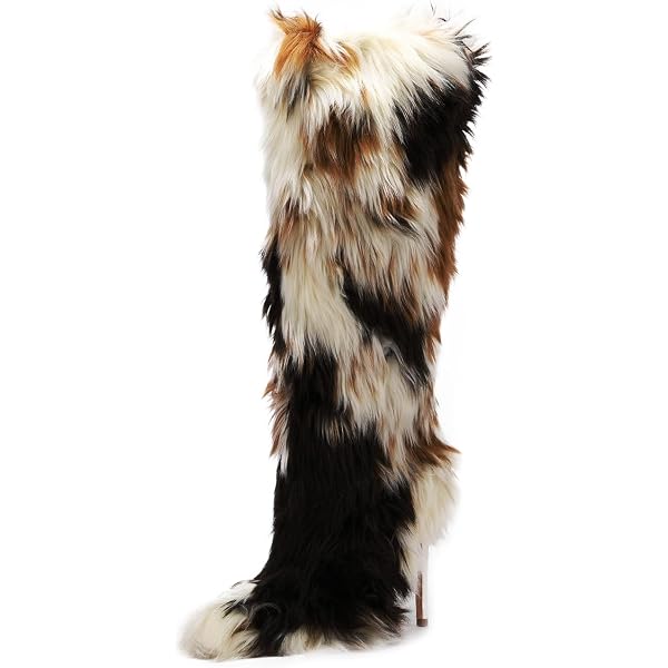Bottes D'hiver Femme Fourrure Litvin - Taille 39 EU, Fourrure Chèvre Marron/blanc, Doublure Peau De Mouton