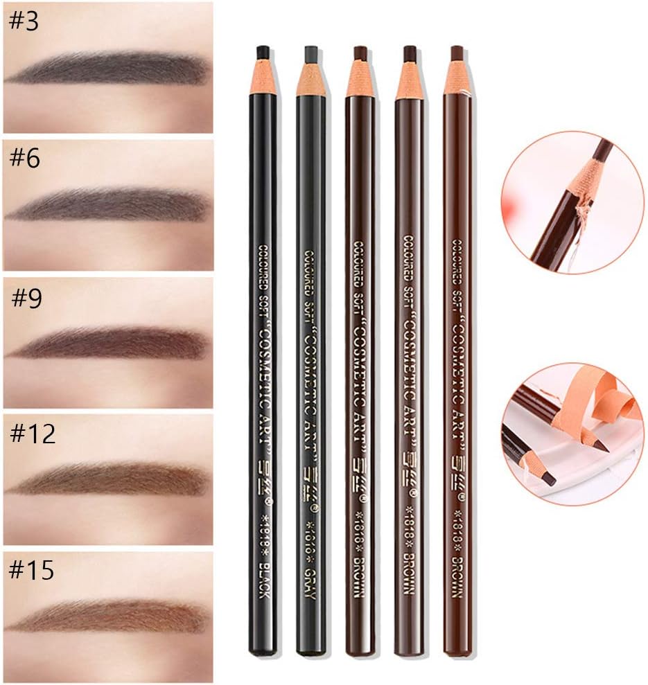 Amareu 12 Pcs Waterproof Eyebrow Pencils In 5 Colors Peel Off Pull Cord Brow Pen Kit Permanent Eye Brow Makeup