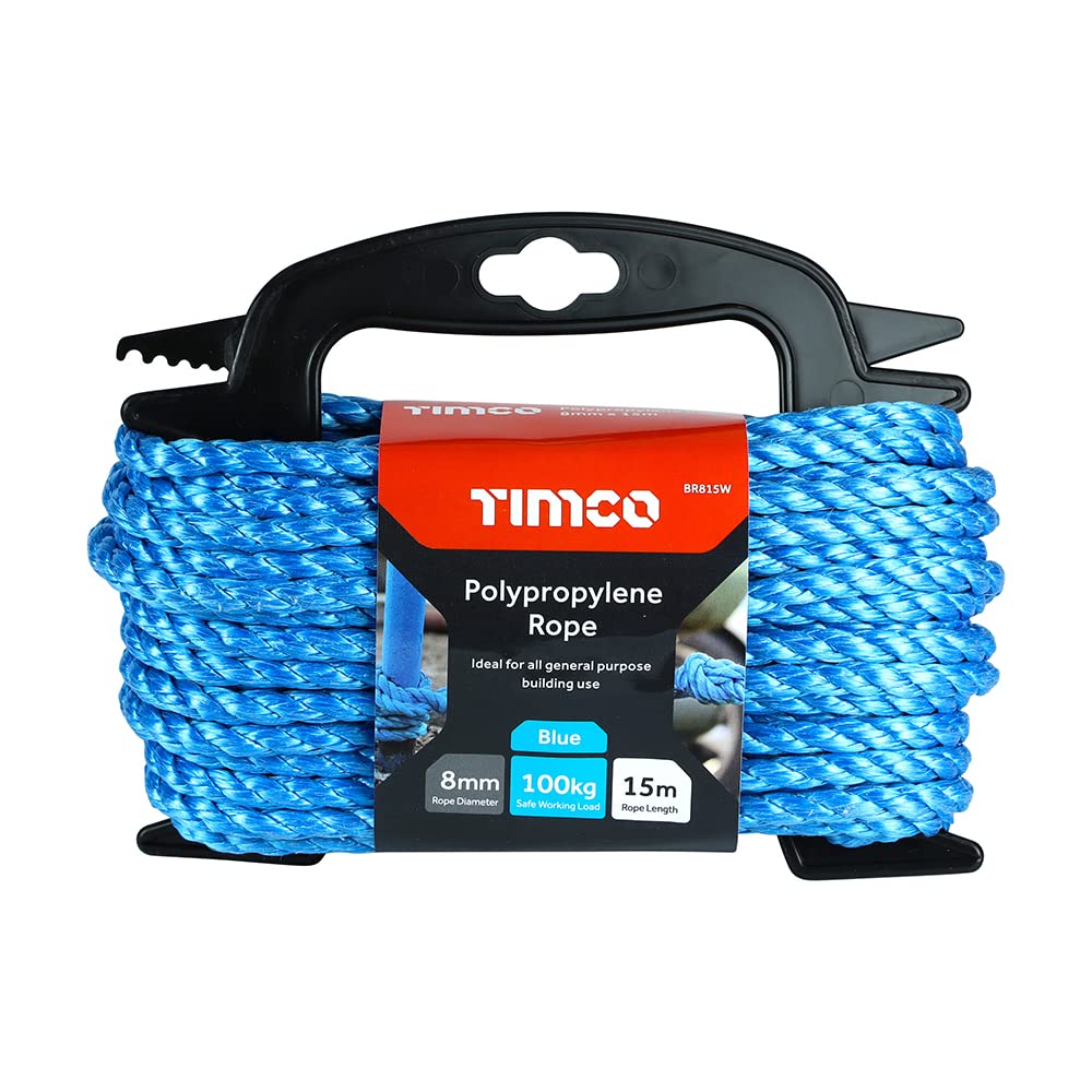 TIMCO Polypropylene Blue Rope – Winder - General purpose – Great for towing, mooring, strapping, cable draw cord and as a washing line - 8mm x 15m