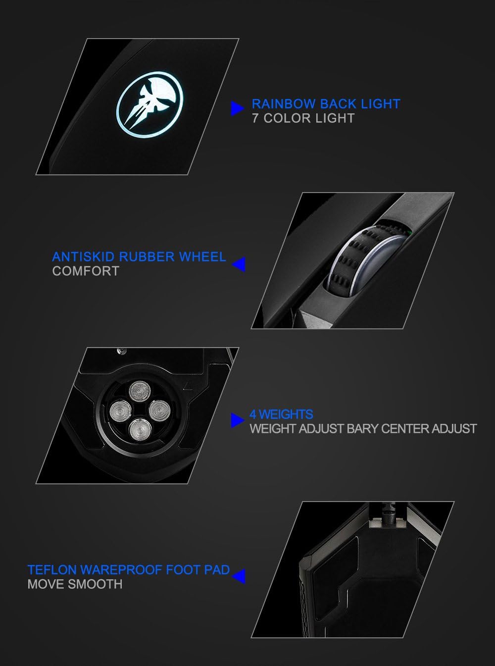 GT Gaming Mouse Wired [Breathing Light] Ergonomic Game USB Computer Mice RGB Gamer Desktop Laptop PC Gaming Mouse, 7 Buttons for Windows 7/8/10/XP Vista Linux, Black: Electronics