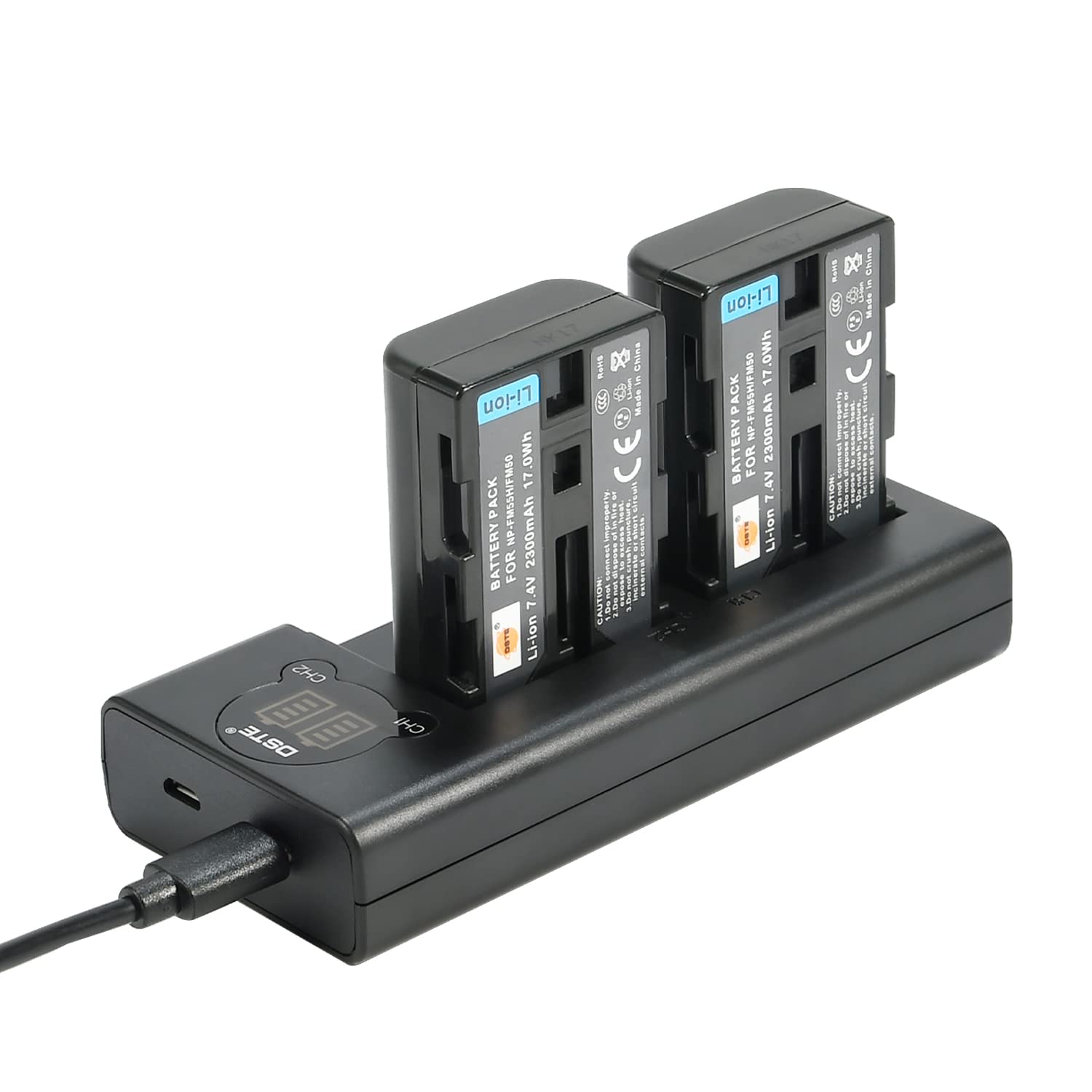 DSTE 2pcs NP-FM50 Rechargeable Li-ion Battery + Charger USB Compatible with Sony NP-FM30, NP-FM50, NP-FM51, NP-QM50, NP-QM51, NP-FM55H and Sony DCR-DVD100, DCR-PC101, DCR-PC105, DCR-PC110, DCR-PC115