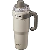 TKK 40 oz Insulated Tumblers with Handle and Straw, Stainless Steel Travel Mug with Ceramic Coating, Leak Proof Double Walled Iced Coffee Cup with Strainer for Hot & Cold Drinks, Beige