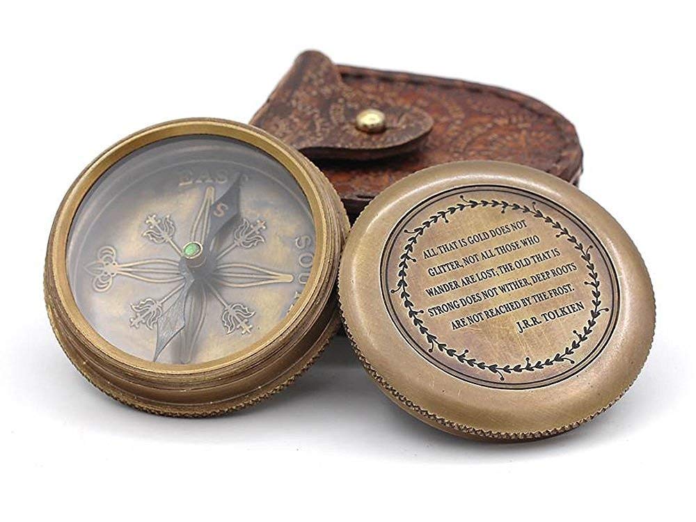 Beautiful Brass Pocket Compass - Watch Type Compass & Case
