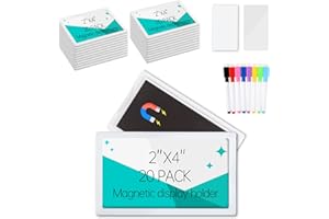 AETJXIXEE 20Pcs 2x4 inch Magnetic Plastic Label Holder for Supermarket Store Price Tag, Metal Shelf File Storage Cabinet Drawer Label Tag Resuable with 8 Color Chalk Makers, 20Pcs White Paper (White)