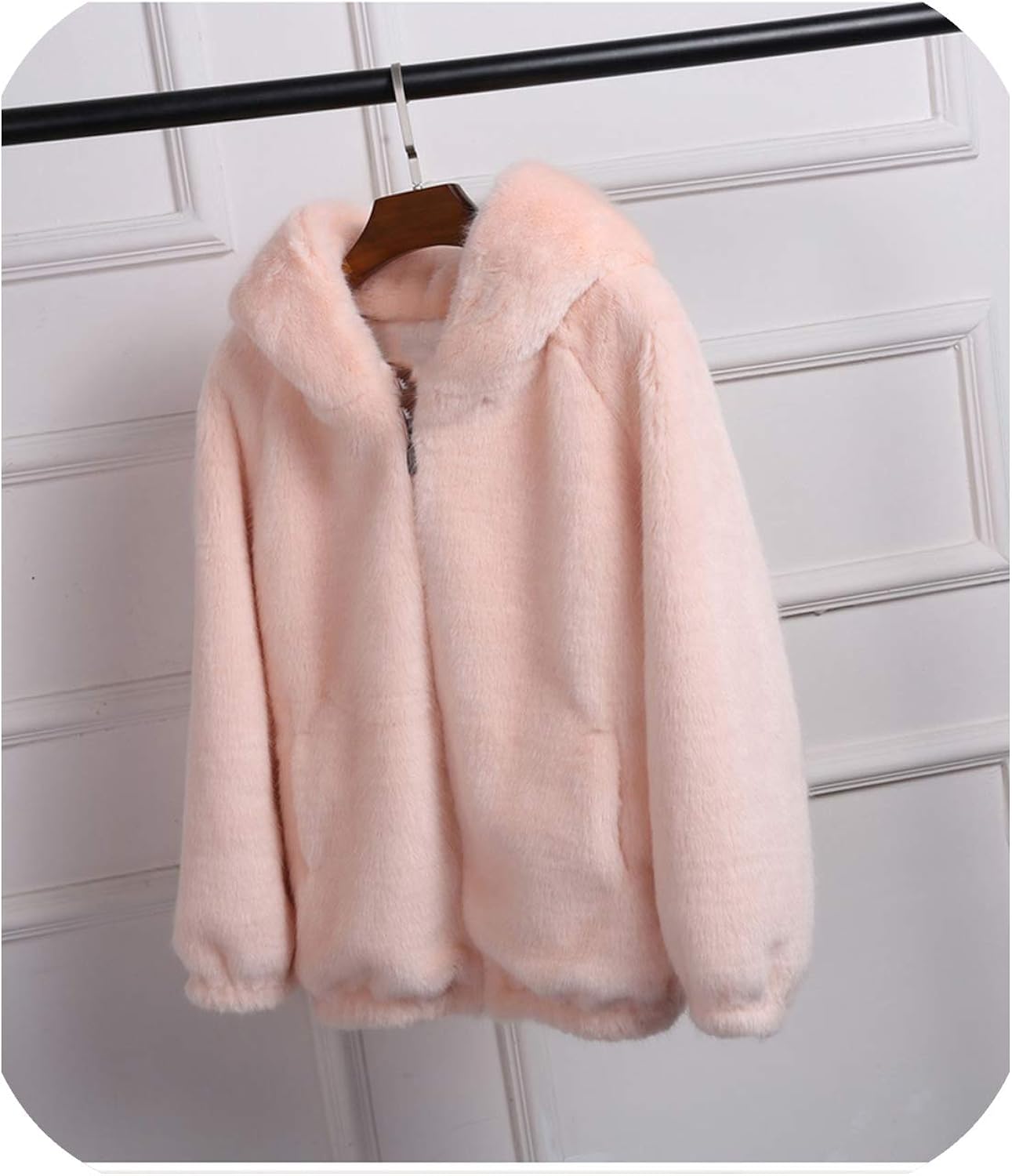 pink faux fur jacket with hood