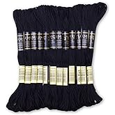 UMC STAG Pack of 12 Black Premium Embroidery Thread | 100% Egyptian Cotton Premium Skeins | Cross Stitch Embroidery Floss | Oeko TEX Certified Stranded Cotton | Ideal for Arts &amp; Crafts (Black-12)