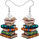 BONSNY Stacked Books Dangle Earrings,Back to School Teacher Gift Jewelry for WomenAntique Style Literary Book Lover Accessories Funny Novelty Hypoallergenic Charms