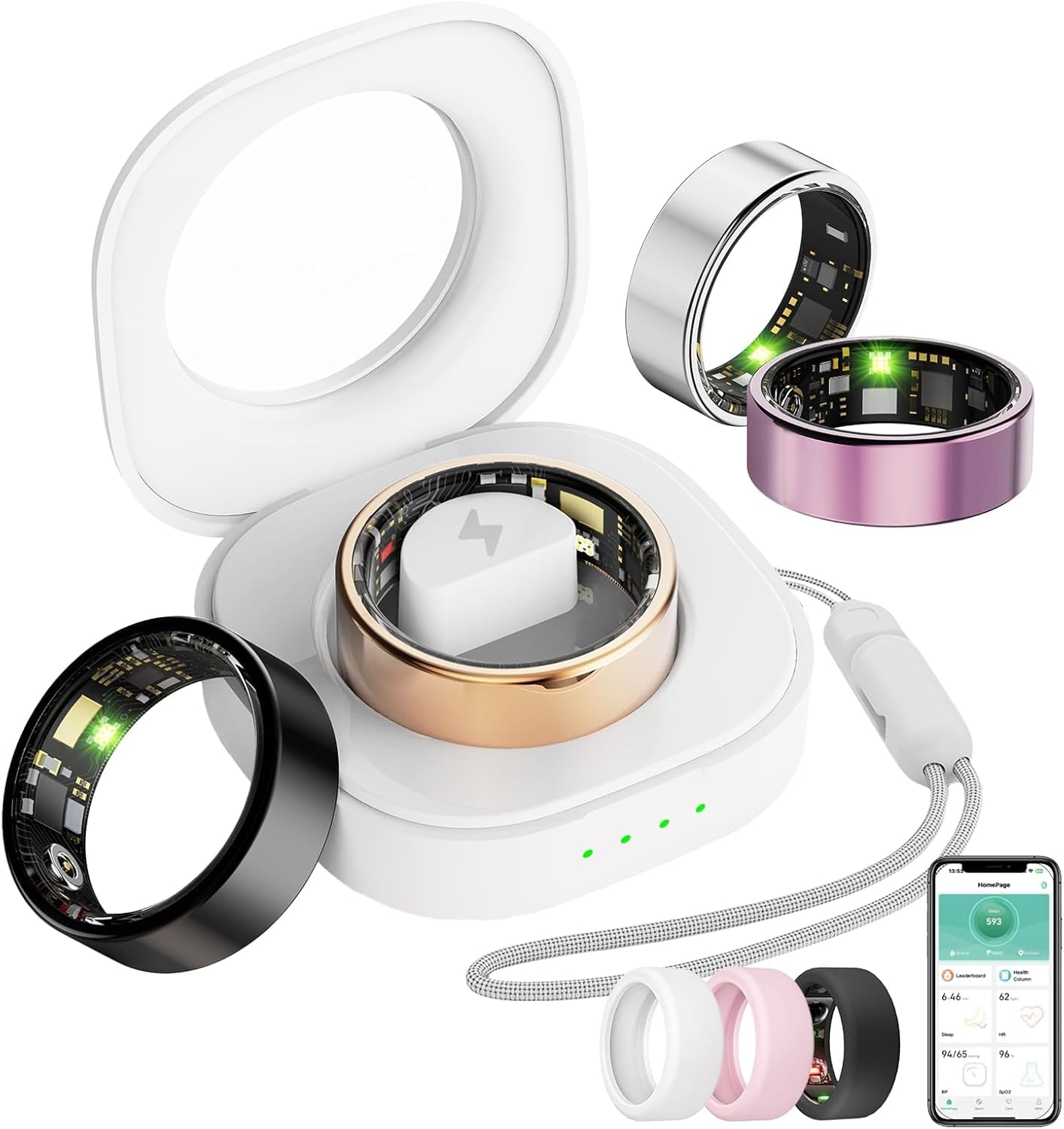 Photo 1 of Smart Ring For Women Men, Health Tracker with Heart Rate/Blood Oxygen/Blood Pressure/Sleep Monitoring/Step Counting, IP68 Waterproof Fitness ring, No App Fees for iPhone & Android (Lavender Pink, 10#)