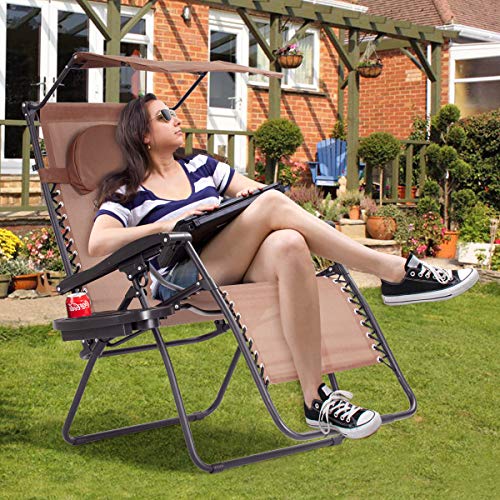 Goplus Zero Gravity Chairs, XLarge Folding Lounge Lawn Chair w/Canopy
