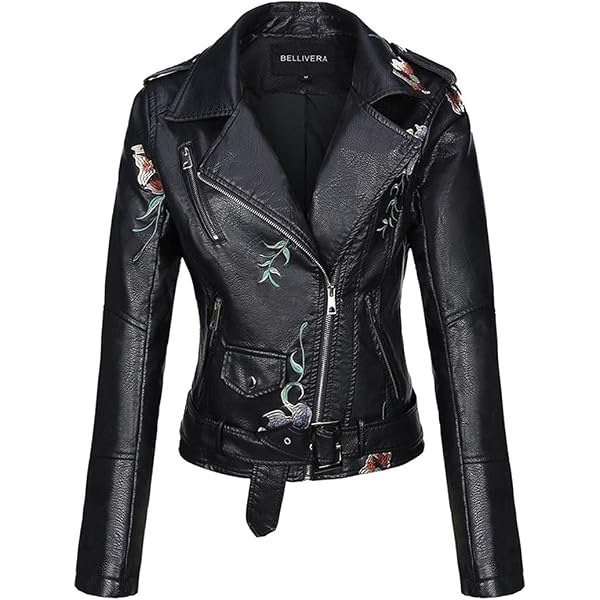 Tanming Women's Faux Leather Moto Biker Short Coat Jacket (Black